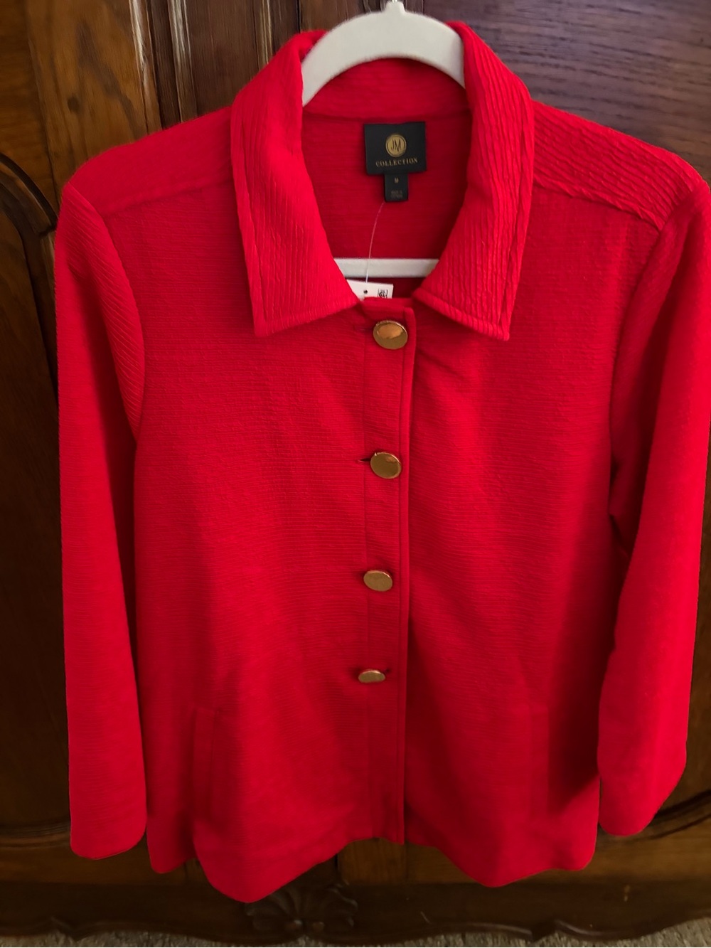 JM Collection Red Button-Front Knit Jacket with Gold-Tone Buttons